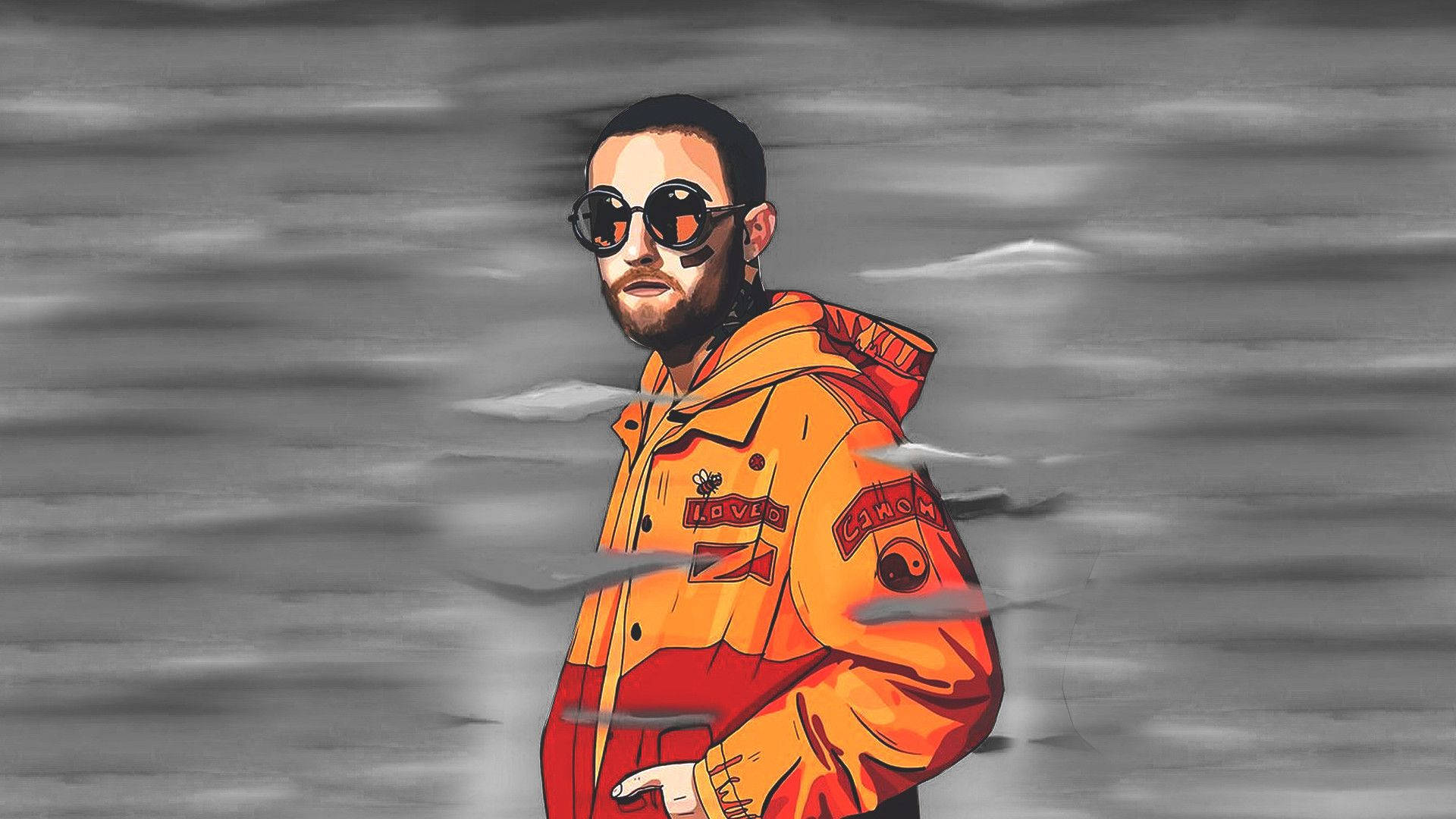 Digital Drawing Of Mac Miller In Orange Jacket