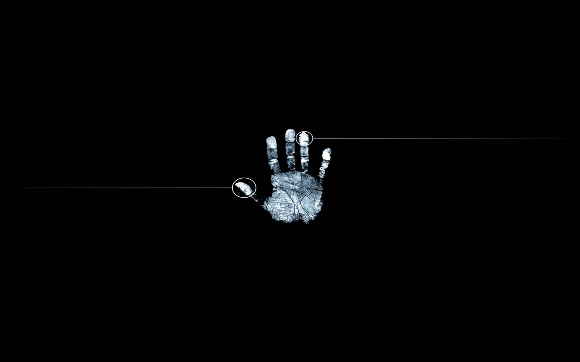 Digital Handprint In Pitch Black Background