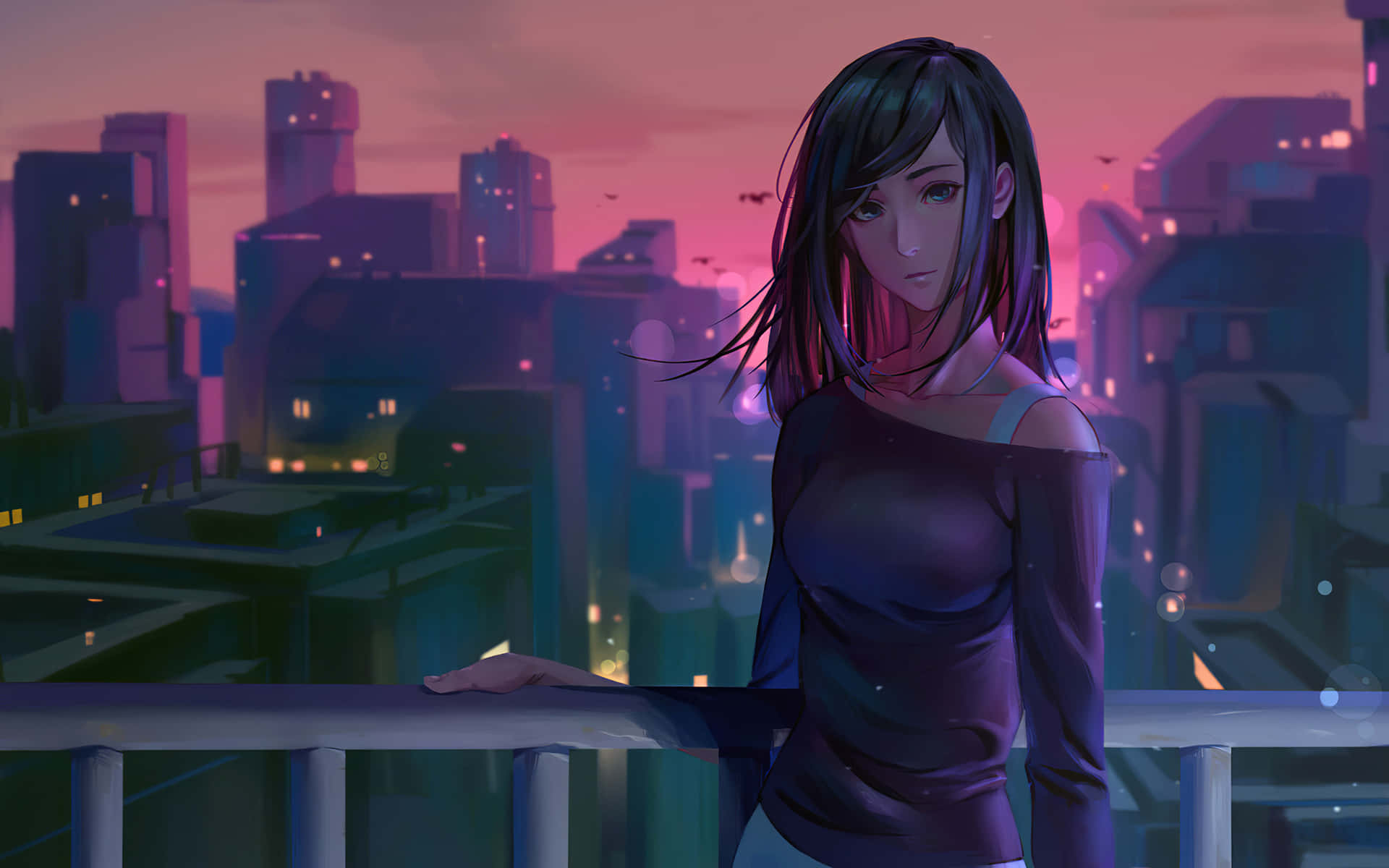 Digital Illustration Of Girl Profile On Cityscape Background