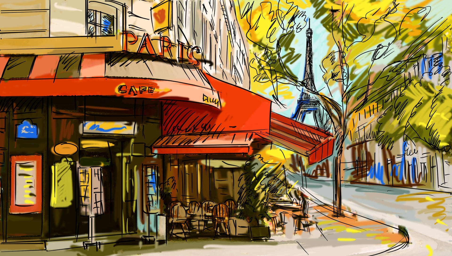 Digital Illustration Sheesh Resto Paris Background