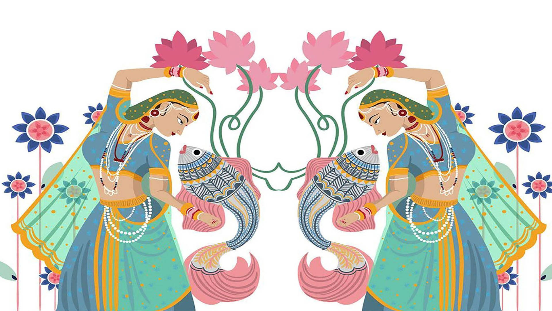 Digital Madhubani Folk Art Background
