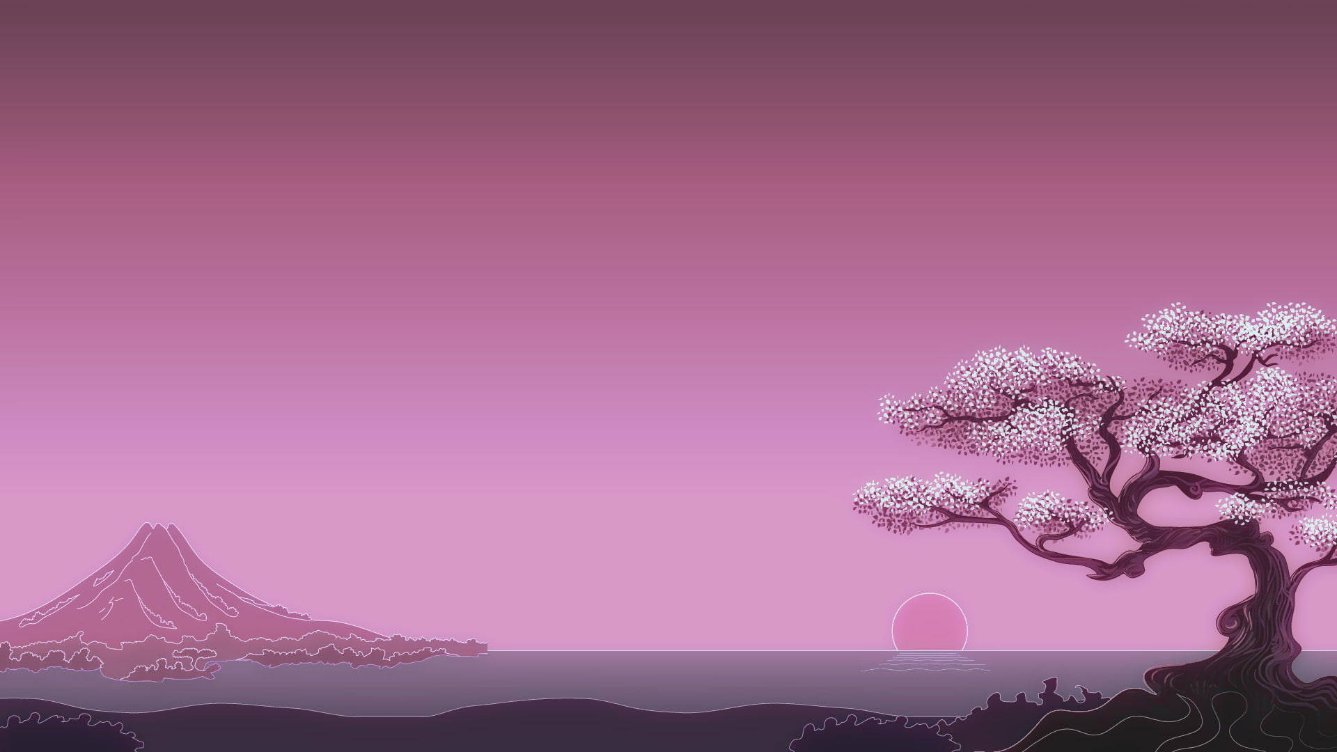 Digital Pink Color Floral Tree Background