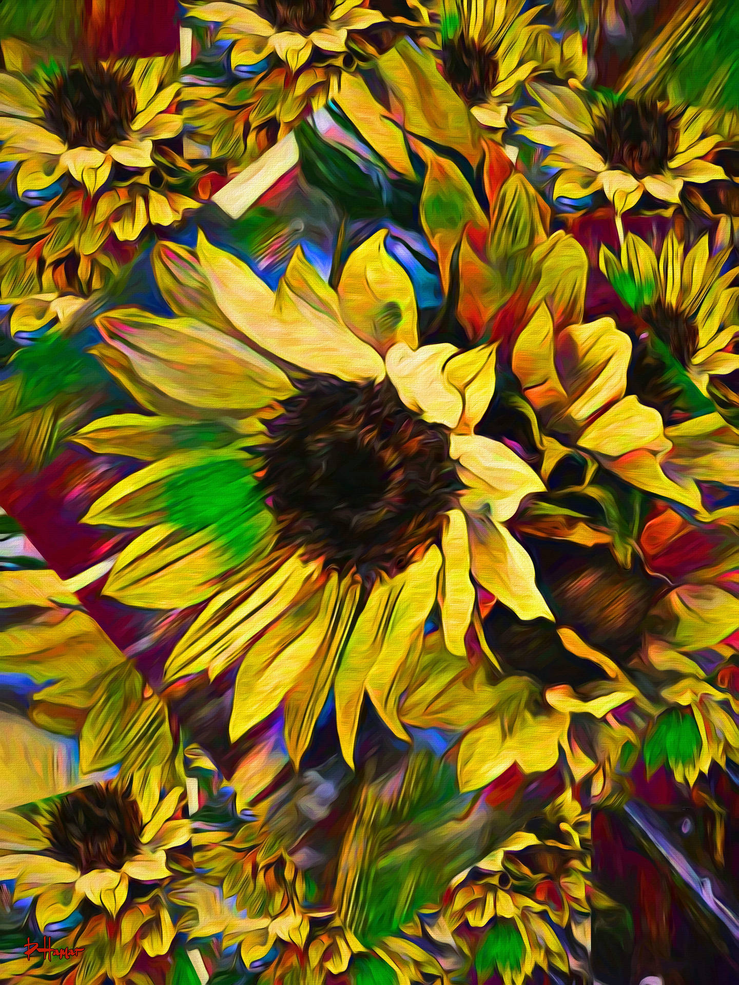 Digital Sunflower Collage Background