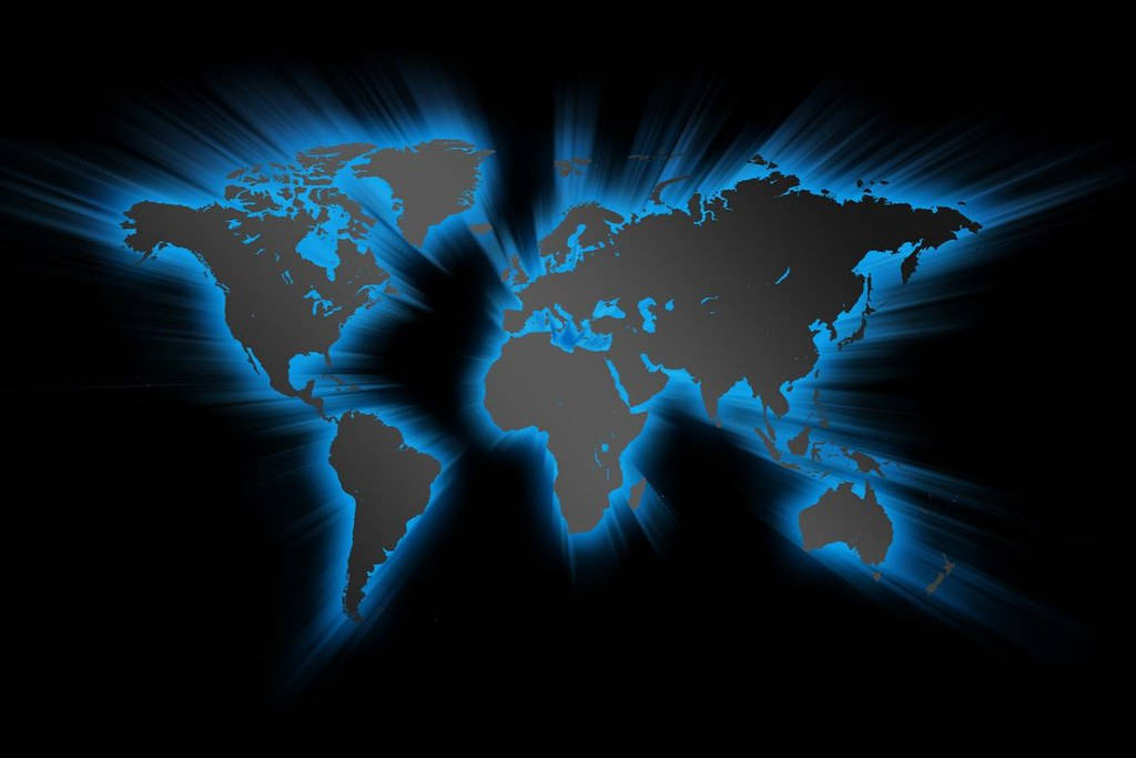 Digital World Map Glowing Blue Background