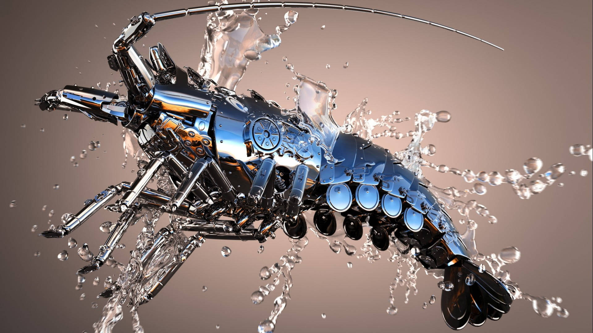 Digitally Rendered Mechanical Lobster Background
