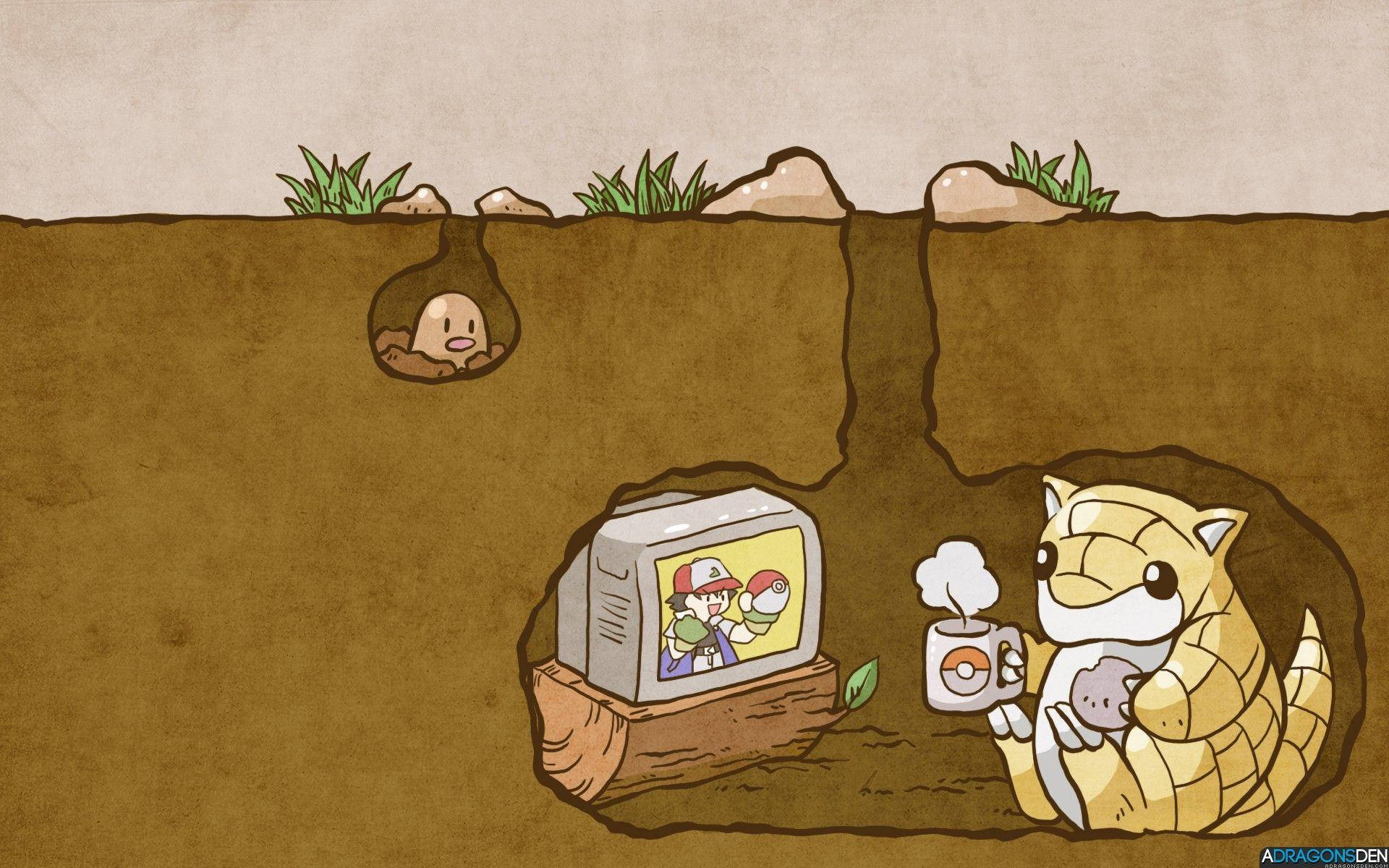 Diglett And Sandshrew Watching Tv Background