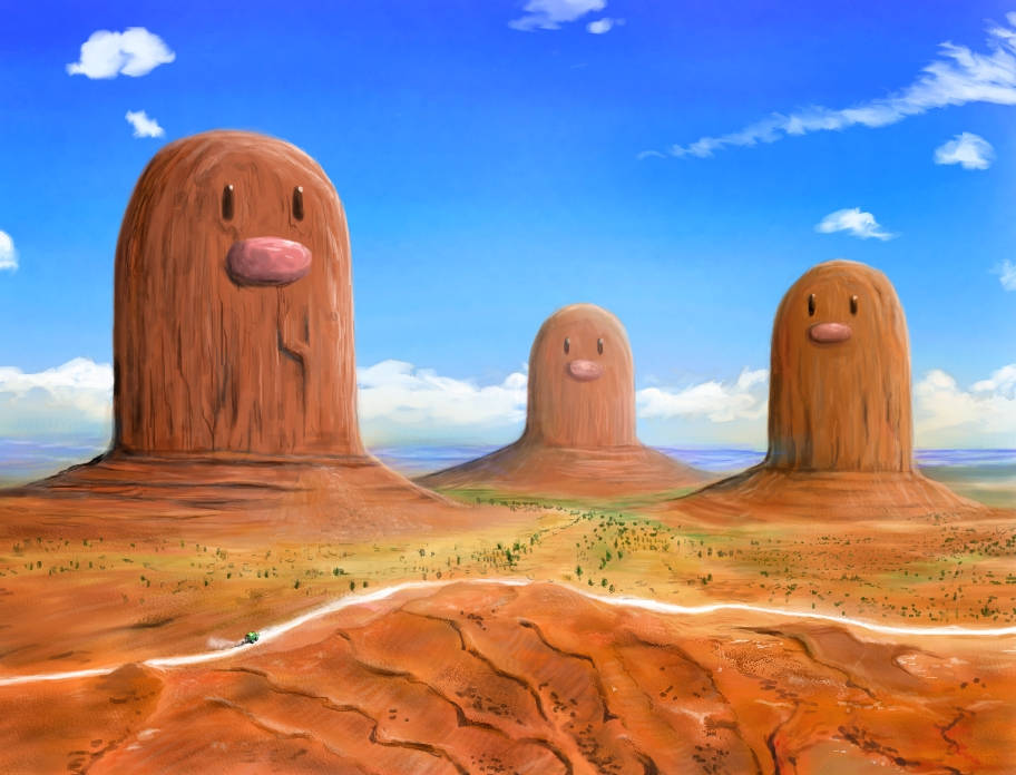 Diglett Towers With White Clouds Background