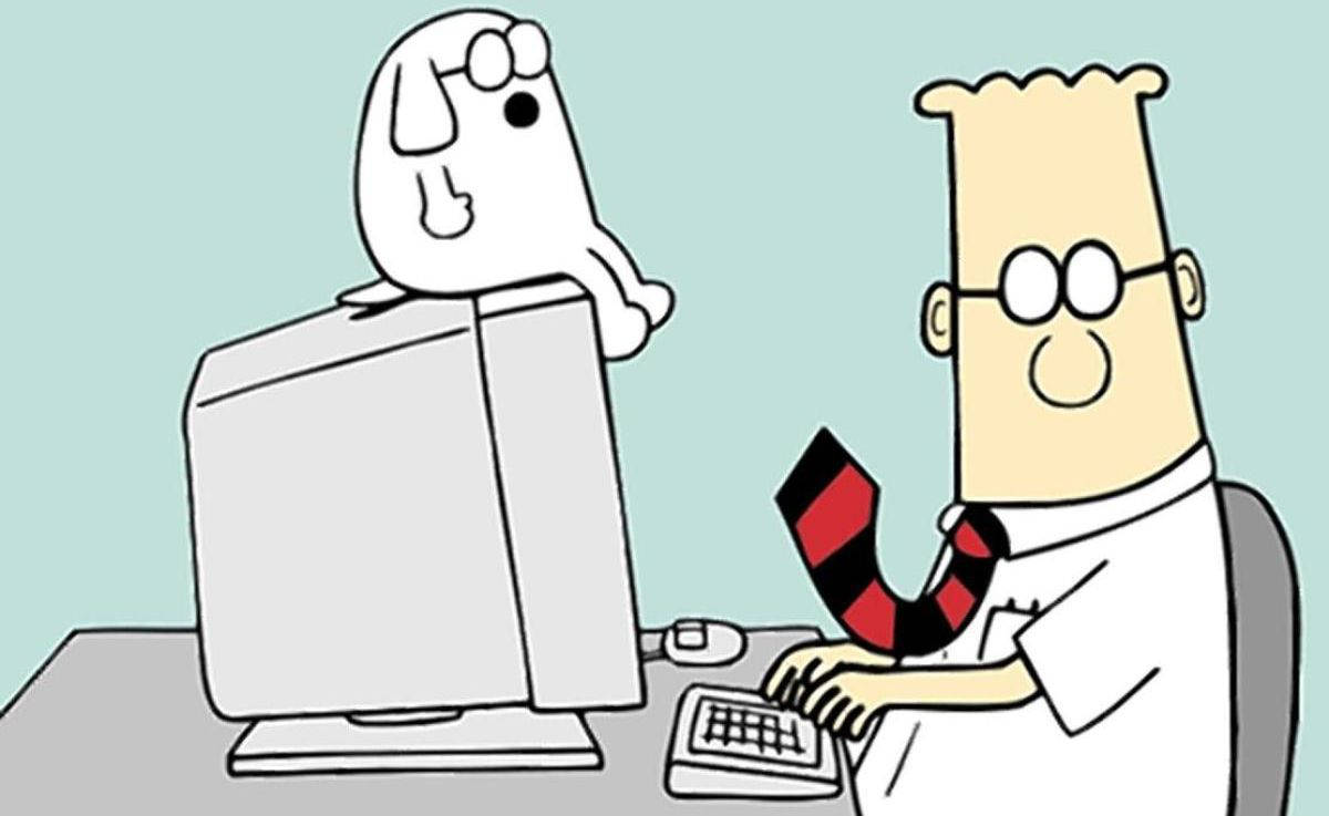 Dilbert And Dogbert On Monitor Background