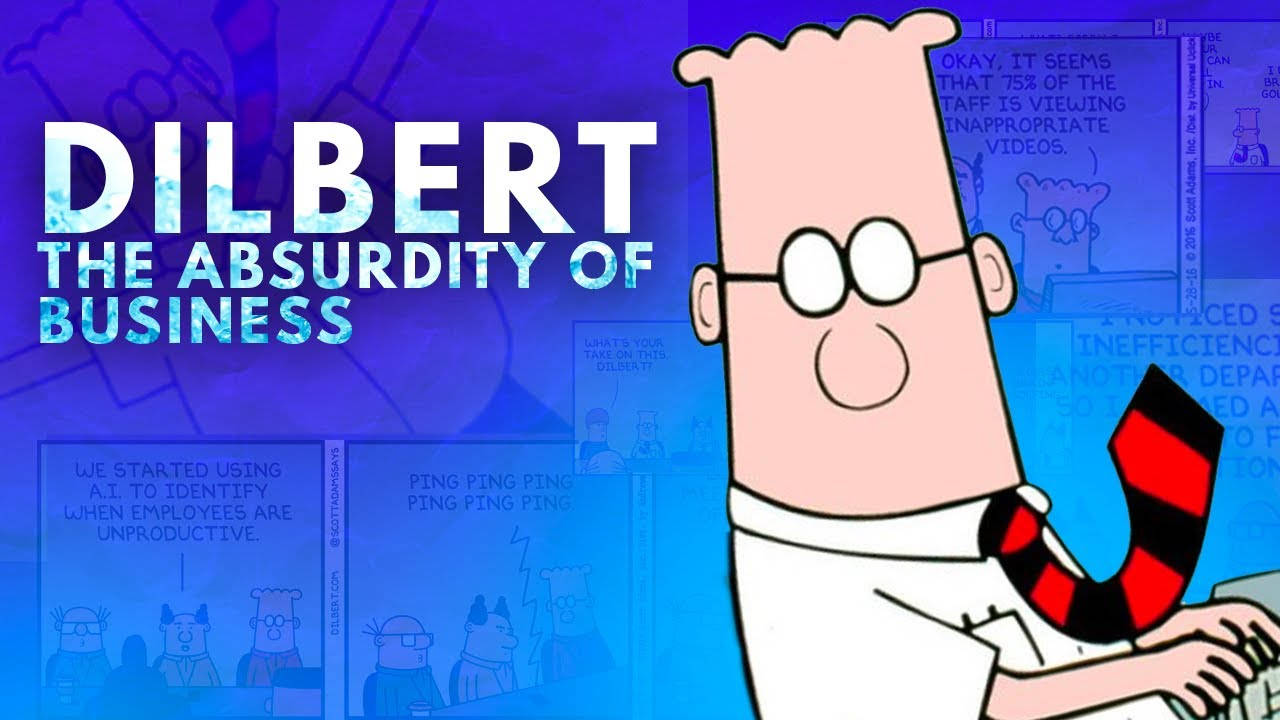 Dilbert At Office Desk With Coworkers In A Comic Strip Panel Background