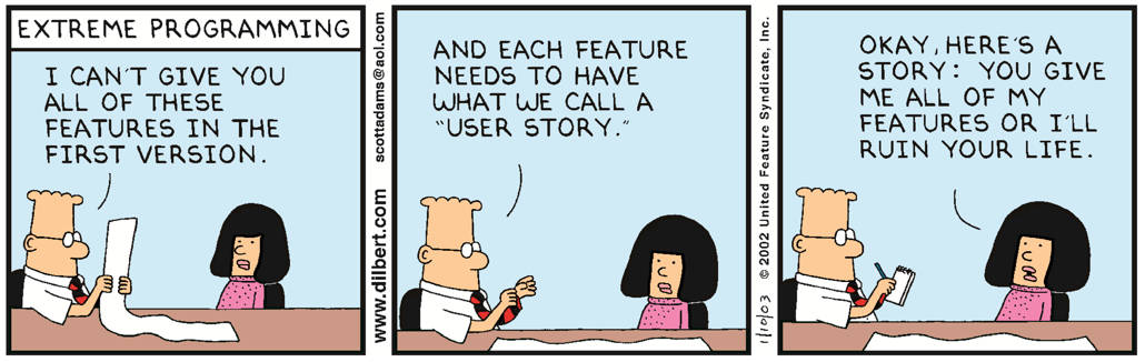 Dilbert Comic On Programming And Features Background