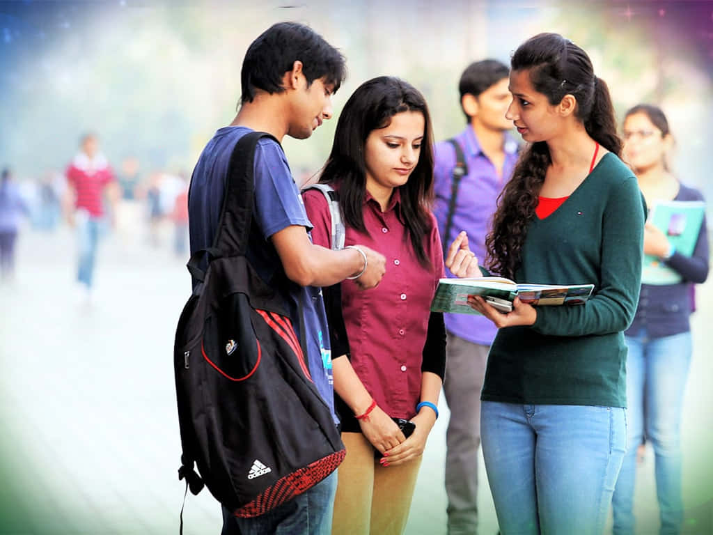 Diligent College Students Studying Together Background