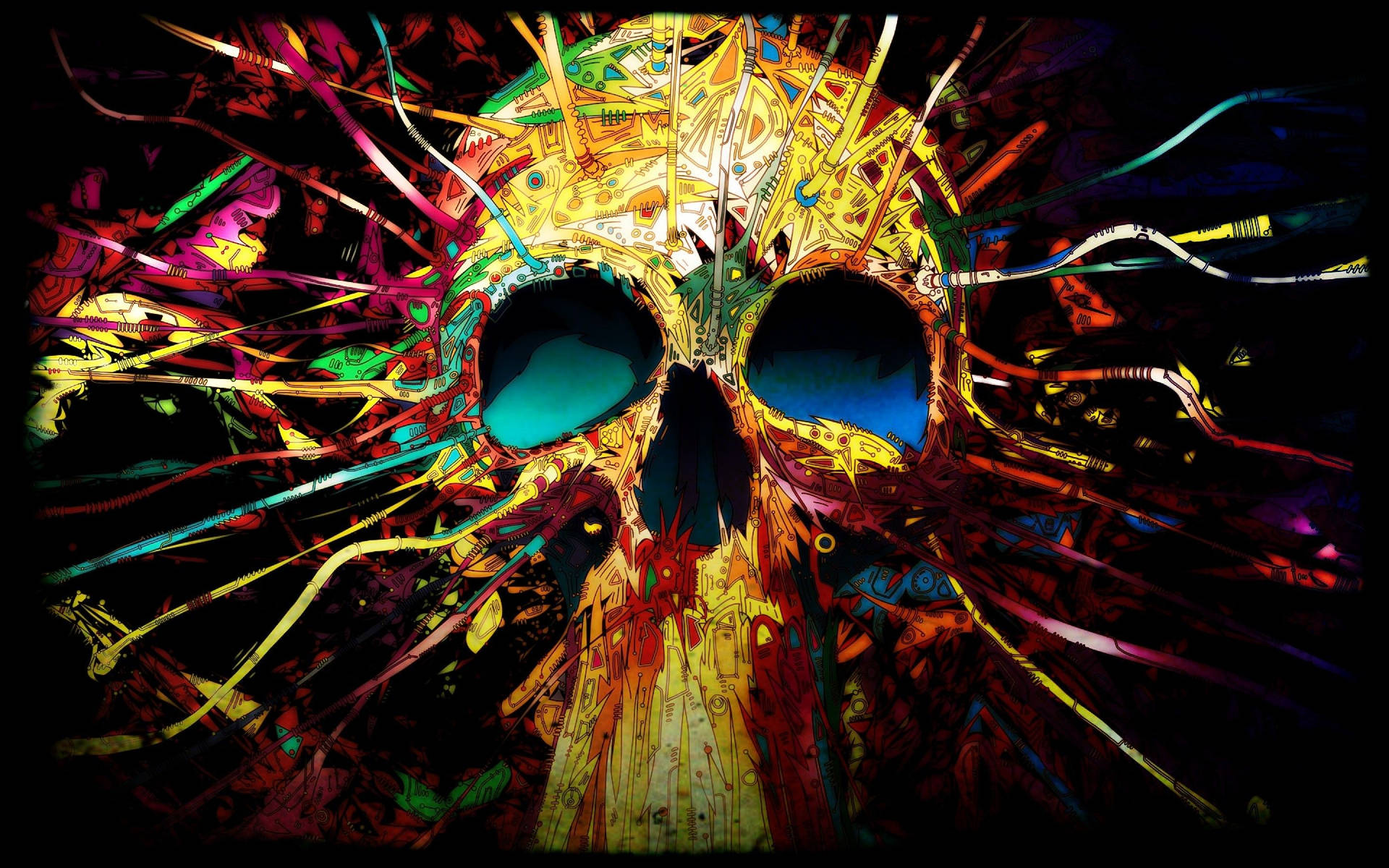 Dim Digital Art Of A Colorful Skull Background