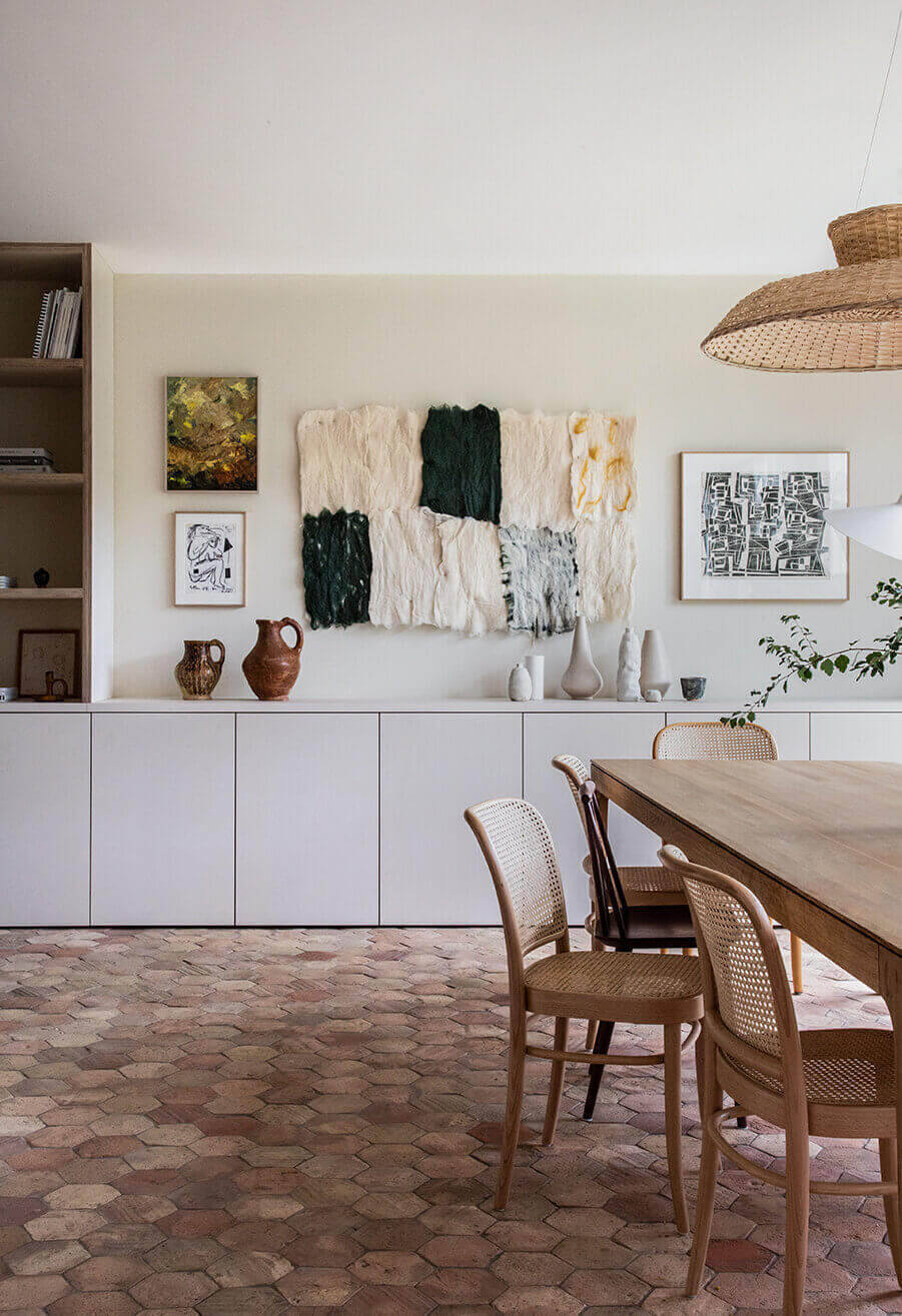 Dining Room With Brick Floor Tiles Background