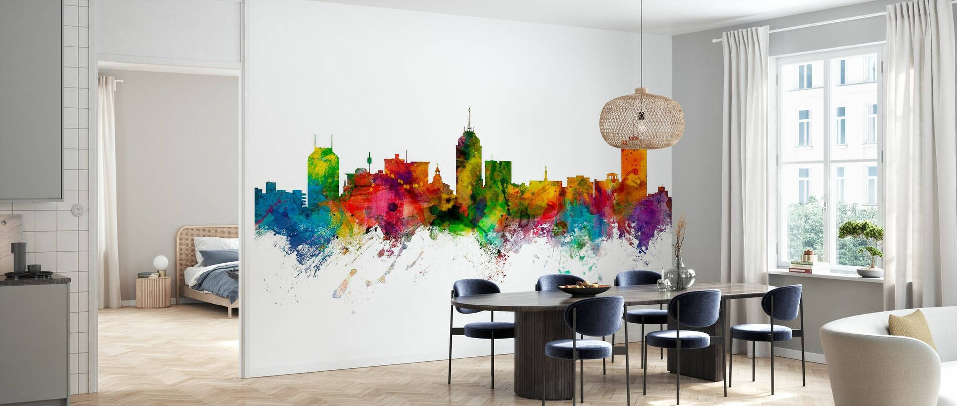 Dining Room With Fresno Wall Mural Background