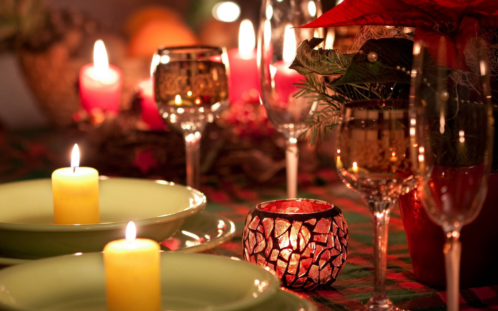 Dinner With Wine Glasses And Candles