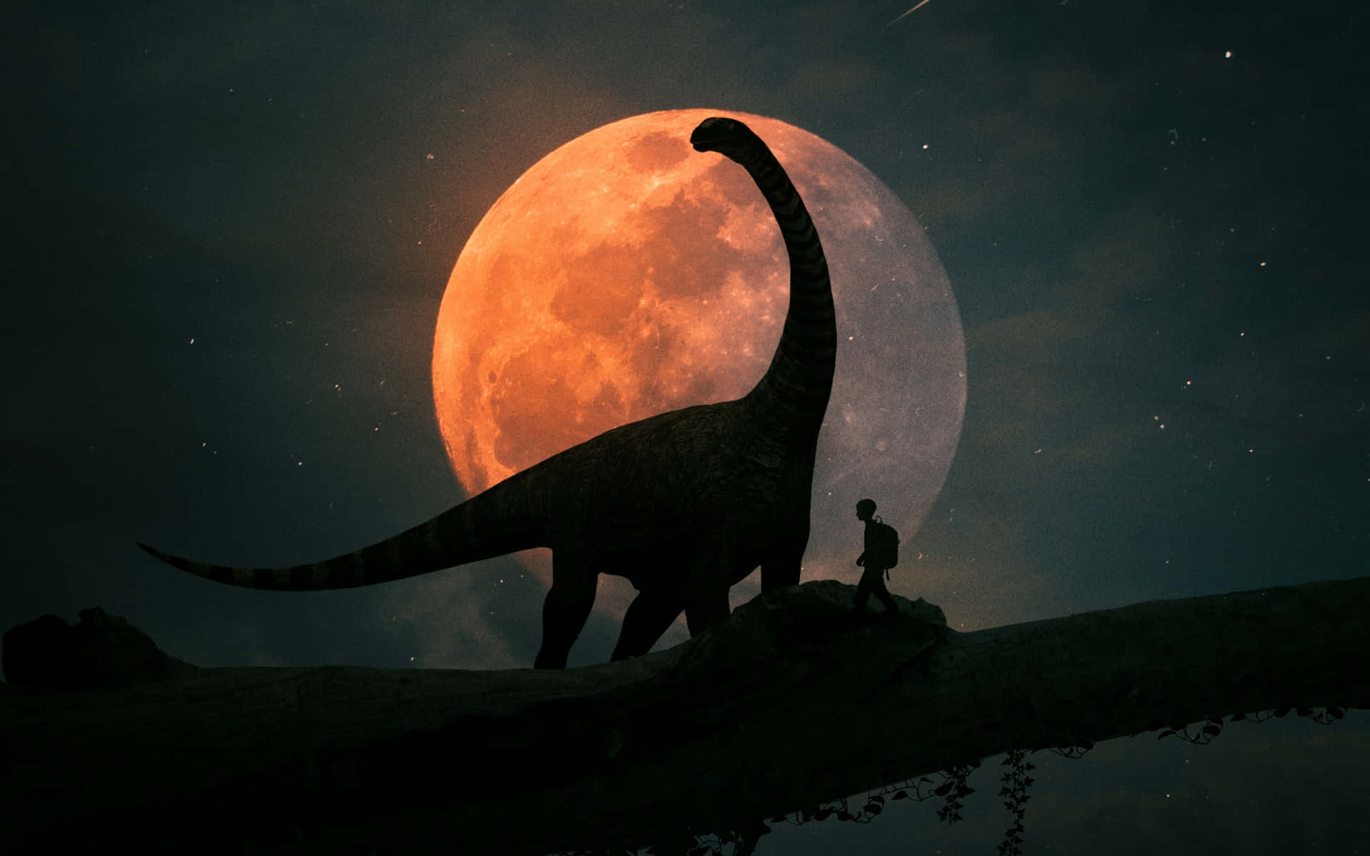 Dinosaur Moonlight Silhouette Background