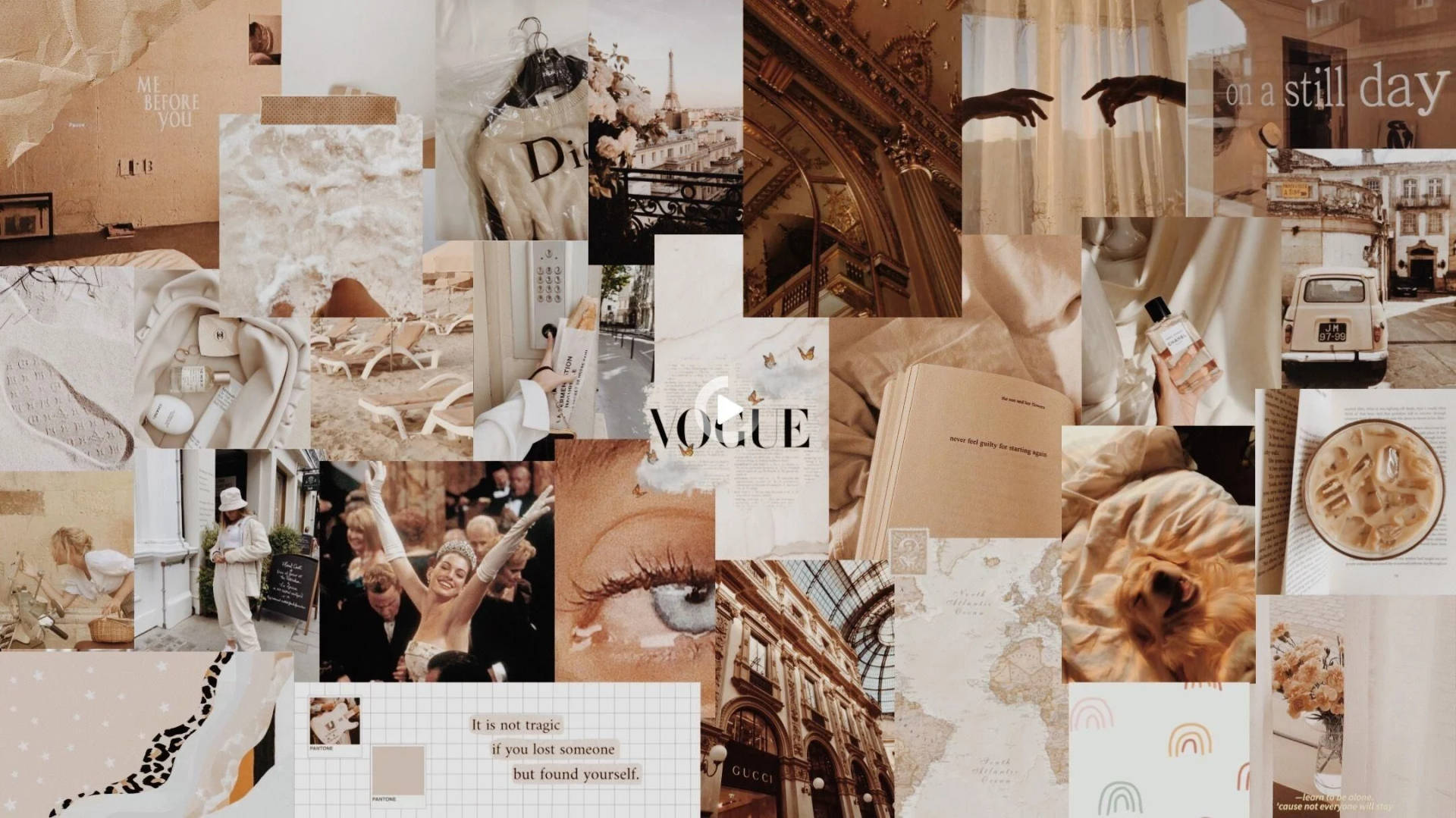 Dior, Gucci, Vogue Beige Aesthetic Collage