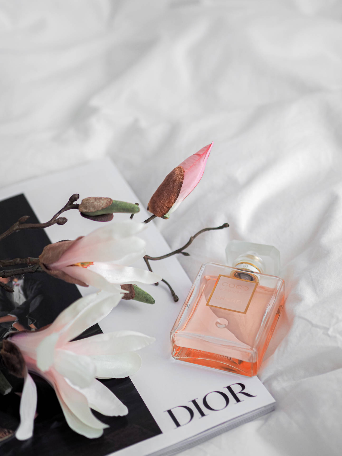 Dior Magazine With Perfume Background