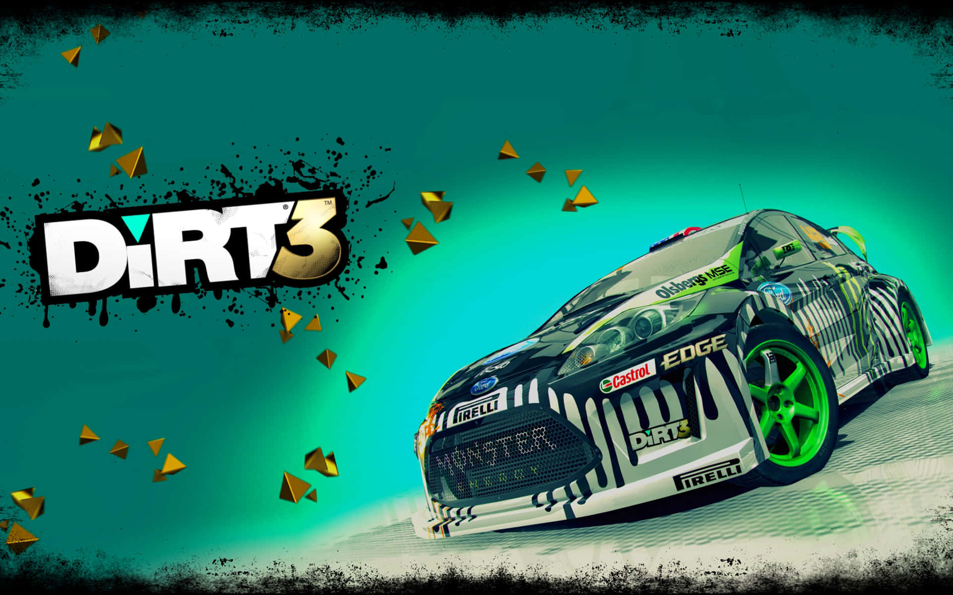 Dirt 3 - A Green Car With A Gold Logo Background