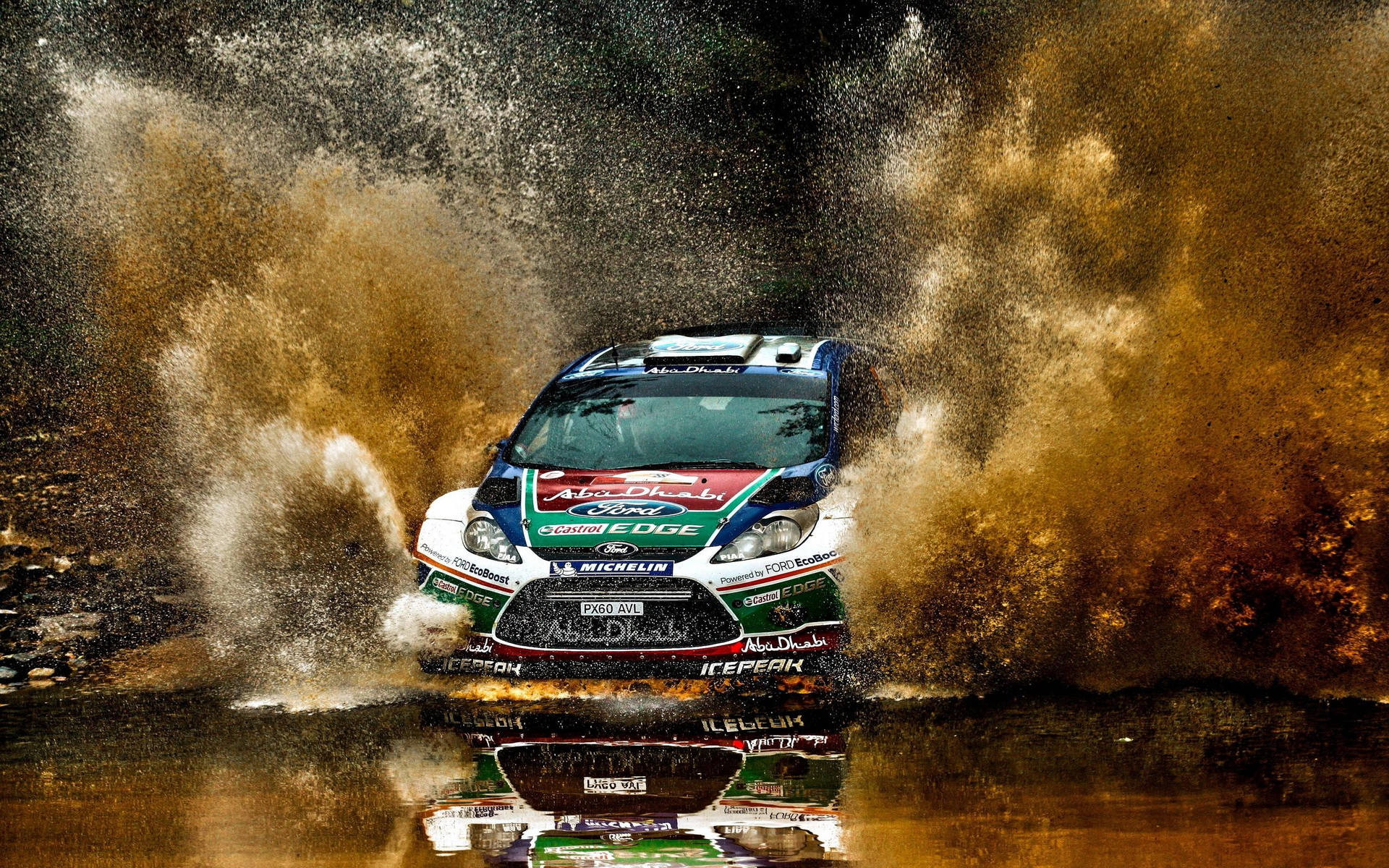 Dirt Car Ford Fiesta Water Splashes Background