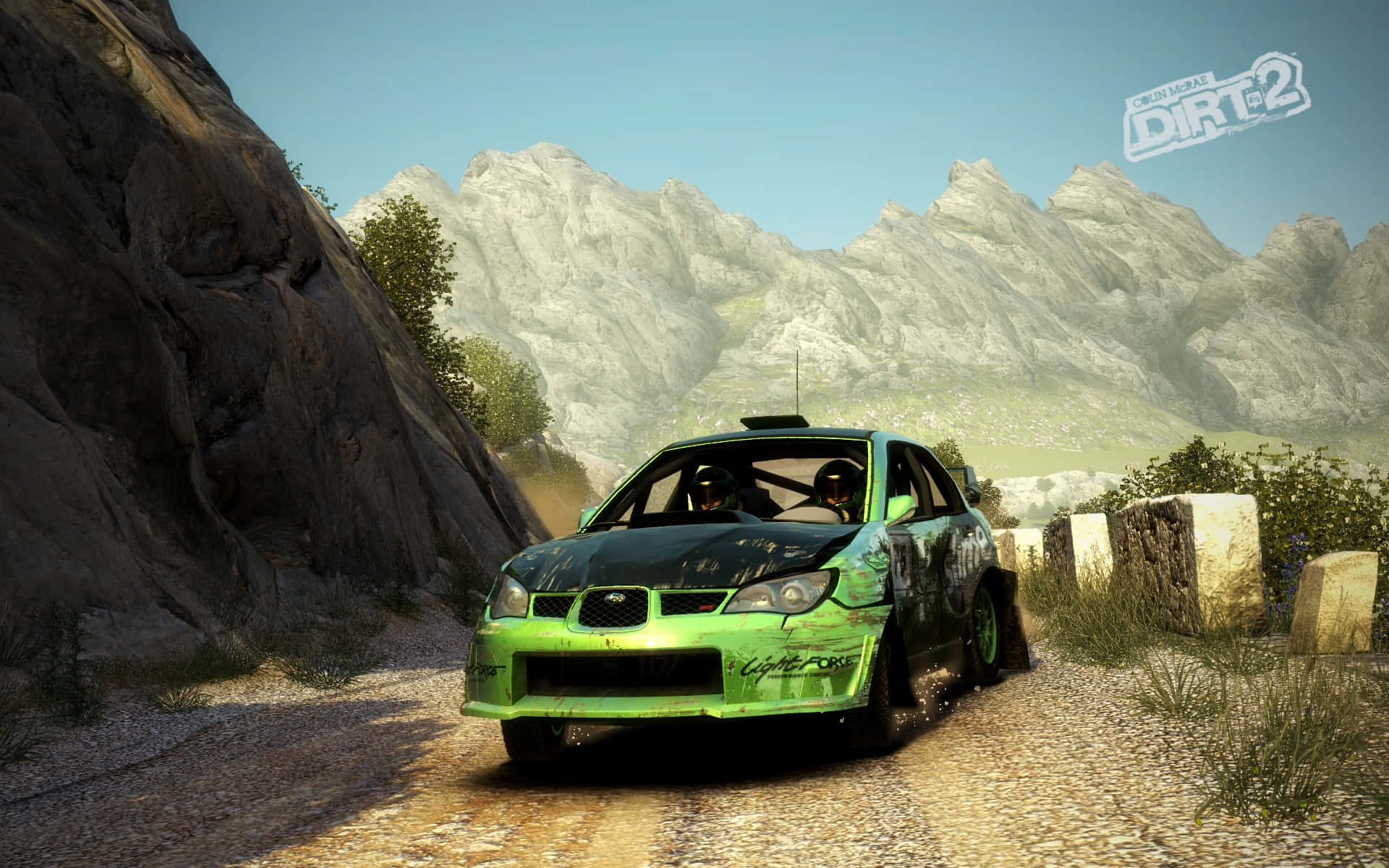 Dirt Game Green Car On Mountain Road Background