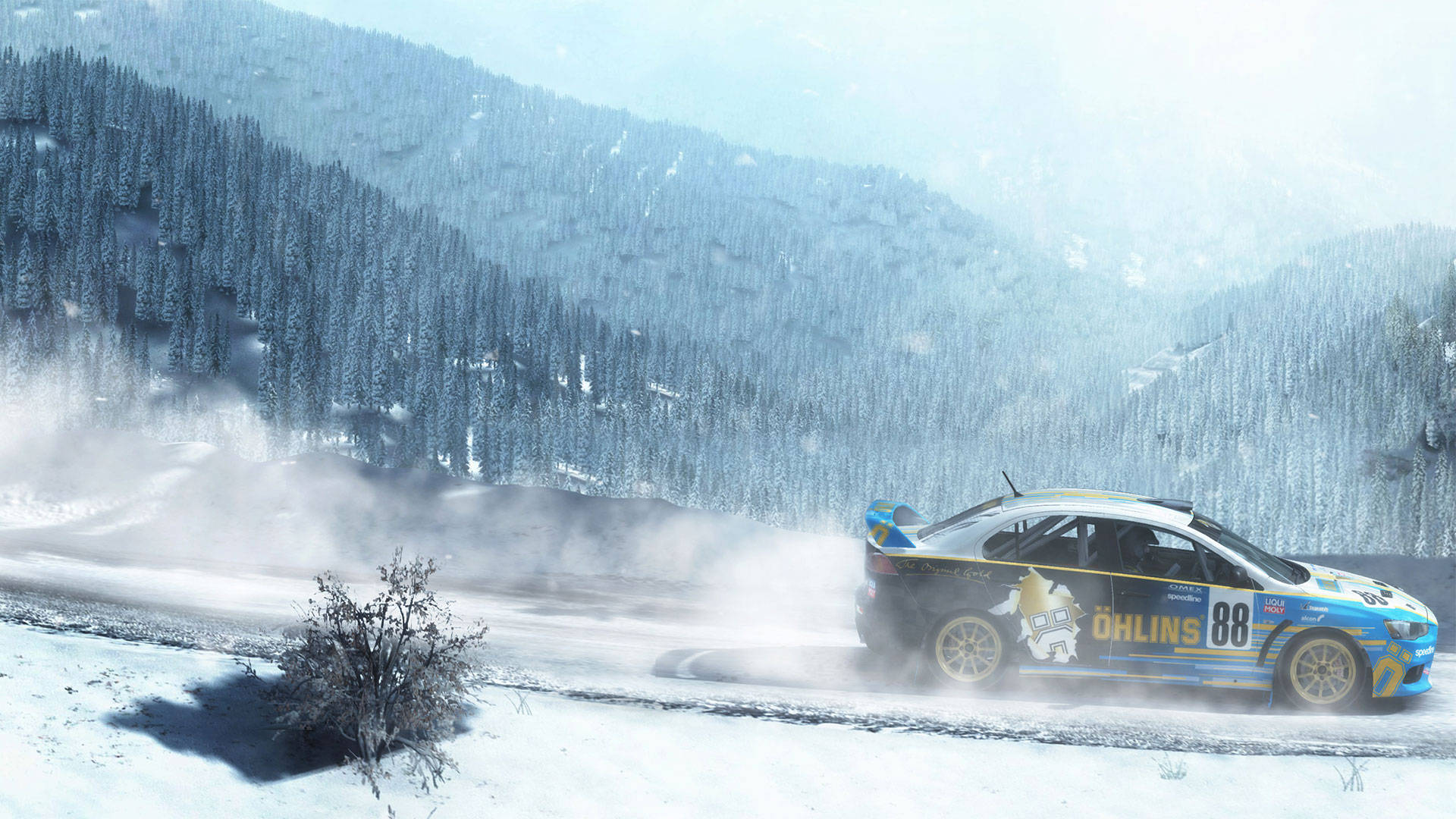 Dirt Rally Car In Snowy Mountain Background
