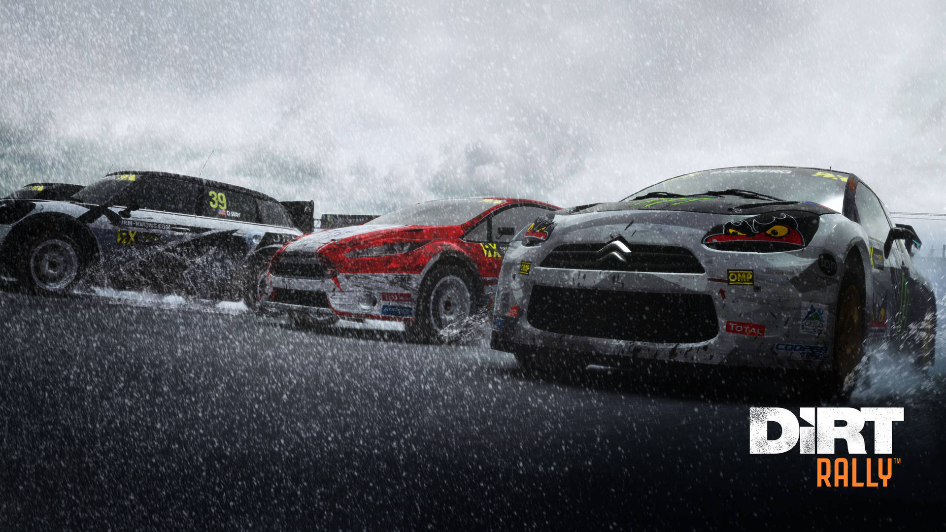 Dirt Rally Cars Racing Under Rain Background