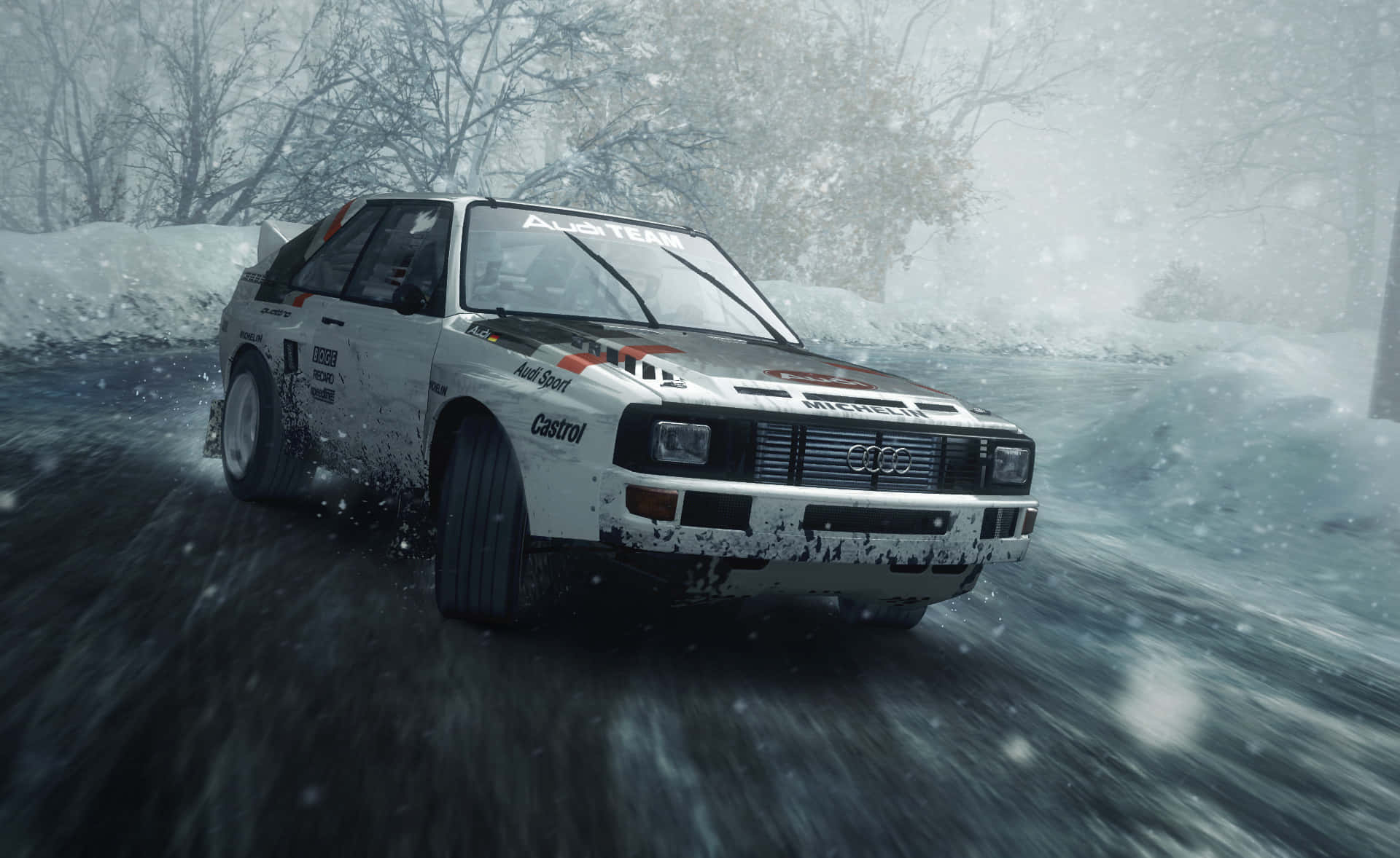 Dirt Rally Game Car On Snowy Winter Road Background