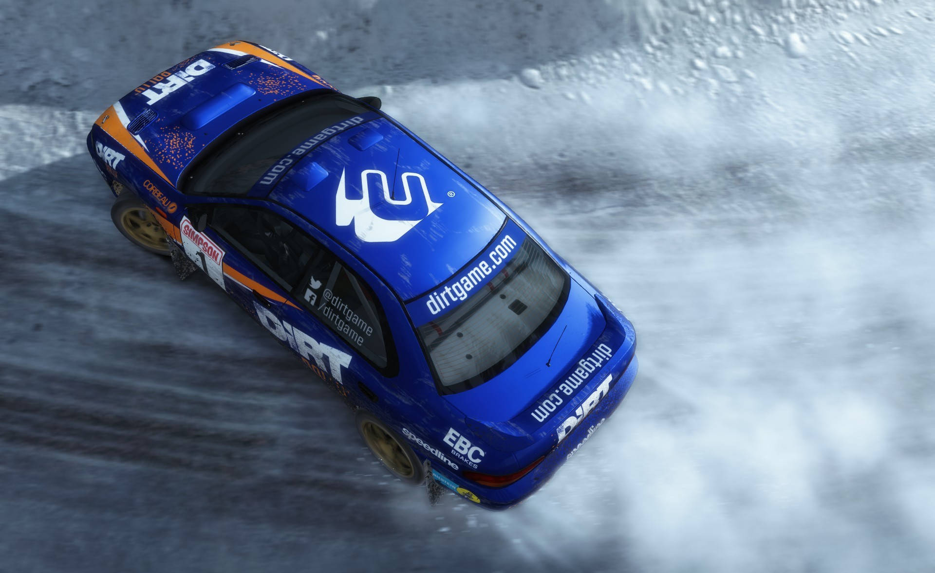 Dirt Rally Subaru Drifting Through Snow Background