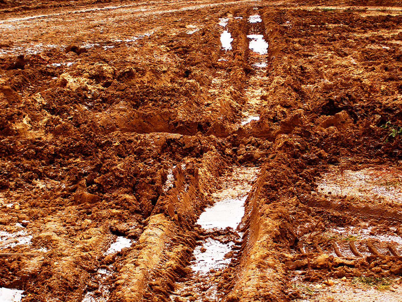 Dirty Clay Mud Road Puddles And Tire Tracks