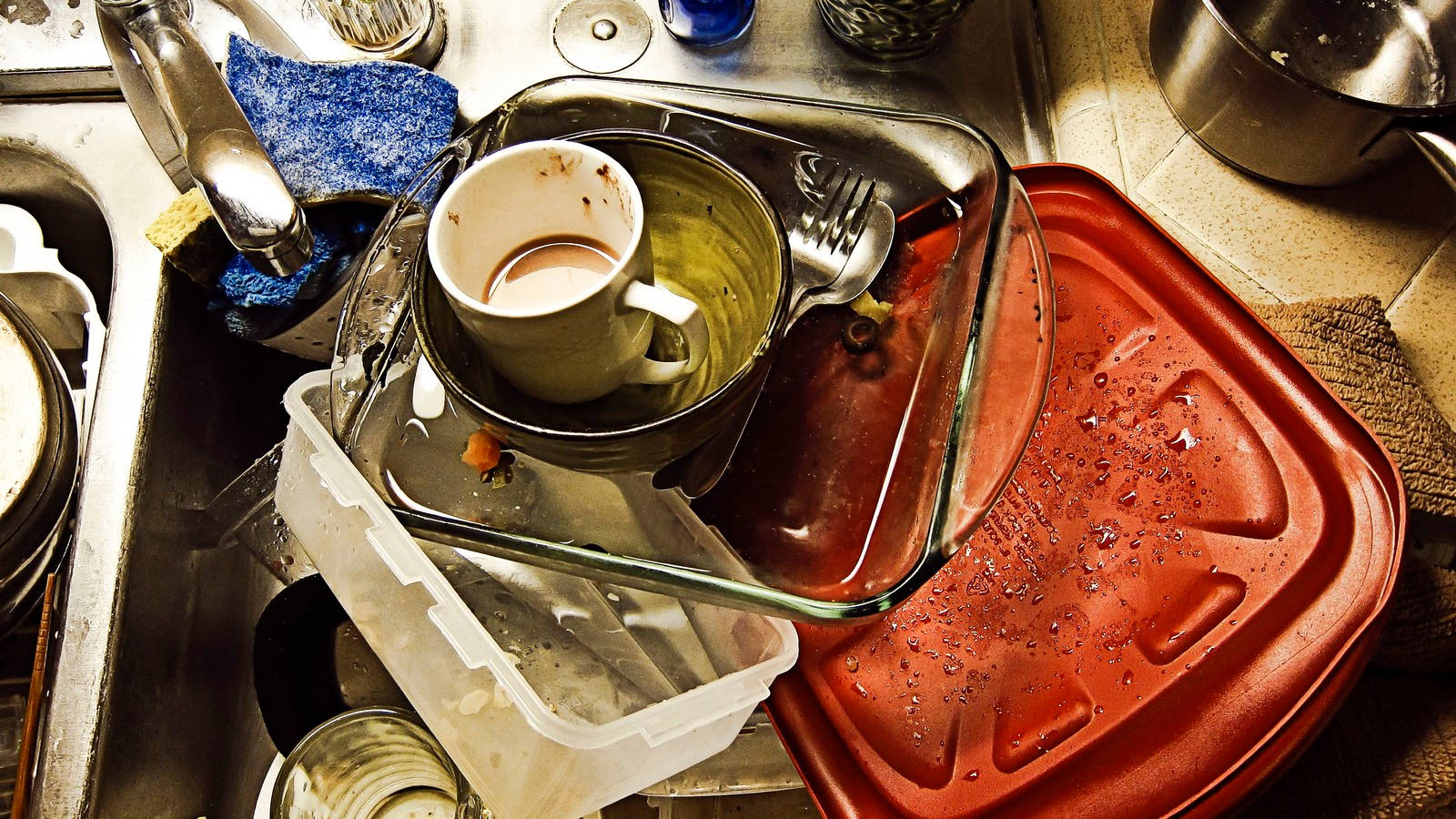 Dirty Dishes On Sink Background