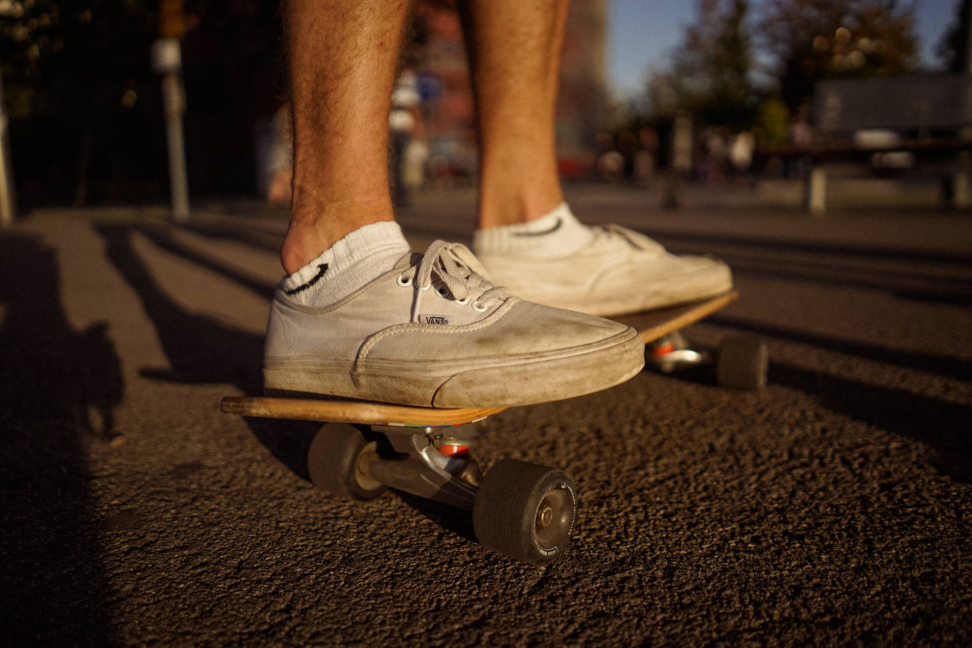 Dirty White Vans Sneakers Skateboard Background