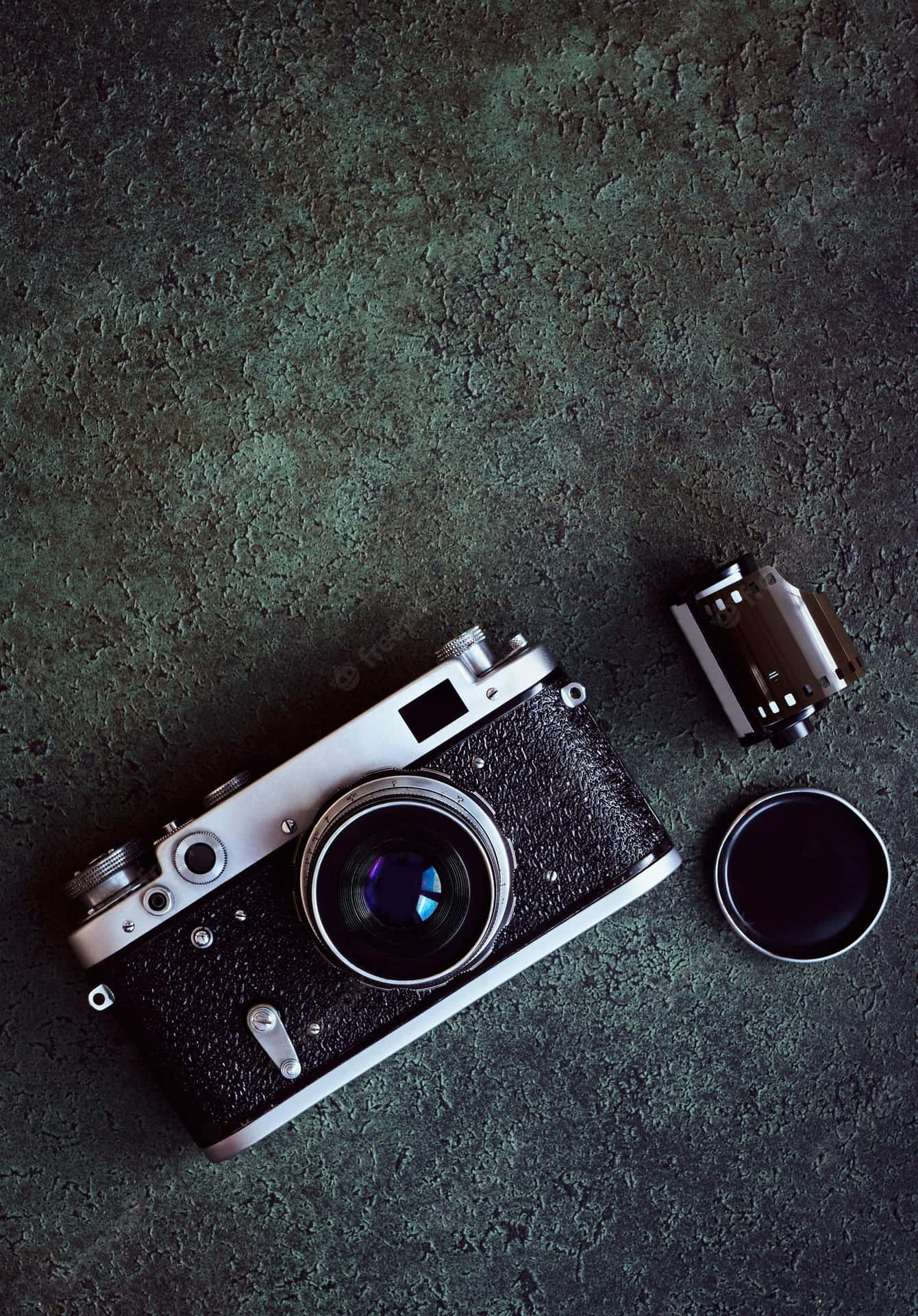 Disassembled Photography Camera Top View Background