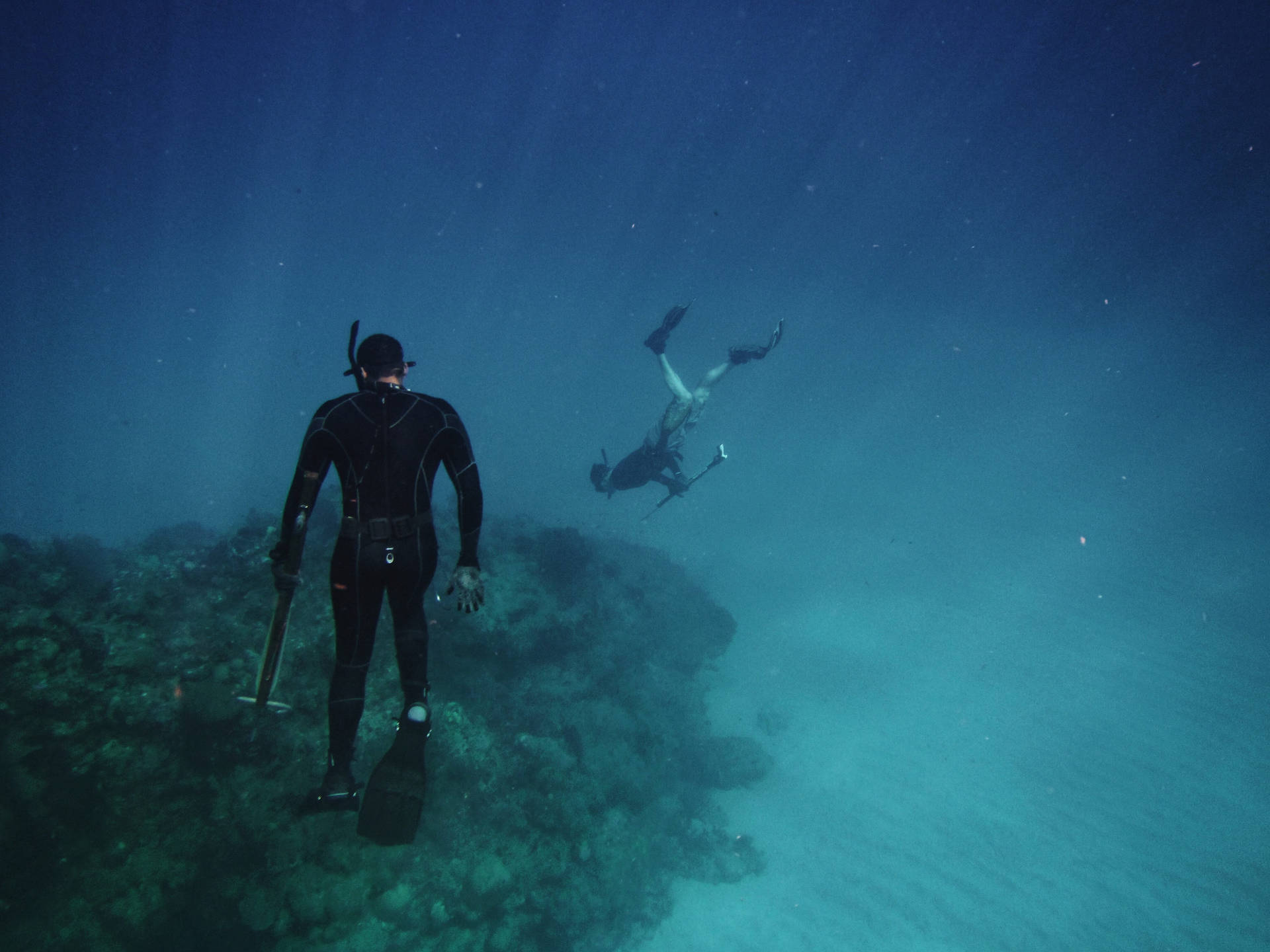 Discovering The Underwater World: Scuba Diver Exploring Rocky Seabed