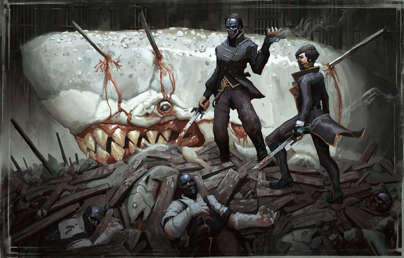 Dishonored 2 Corvo And Emily Dead Whale Background
