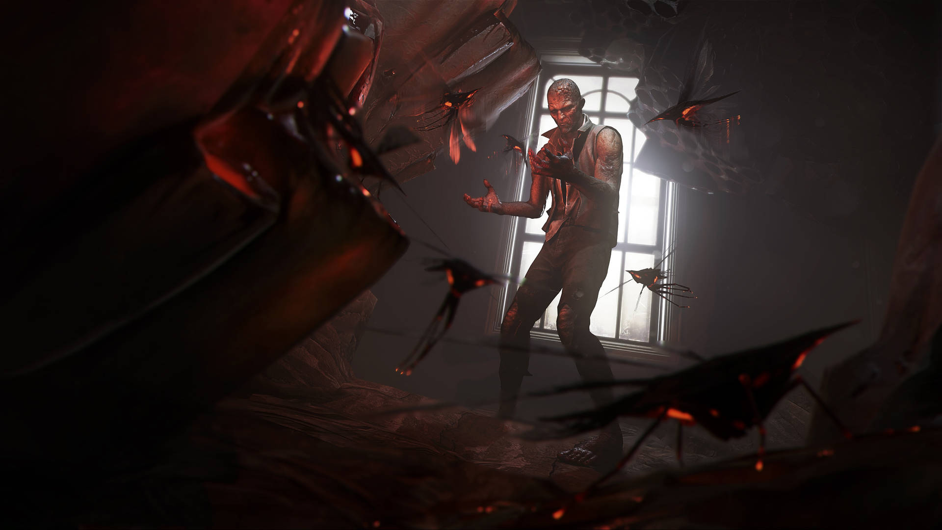 Dishonored 2 Man With Bloodflies Background