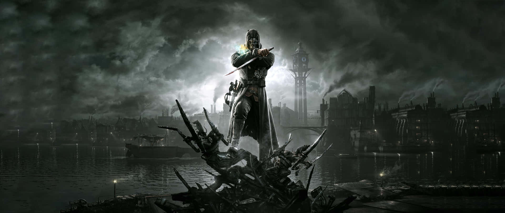 Dishonored Black And White Ultra Wide Gaming Background