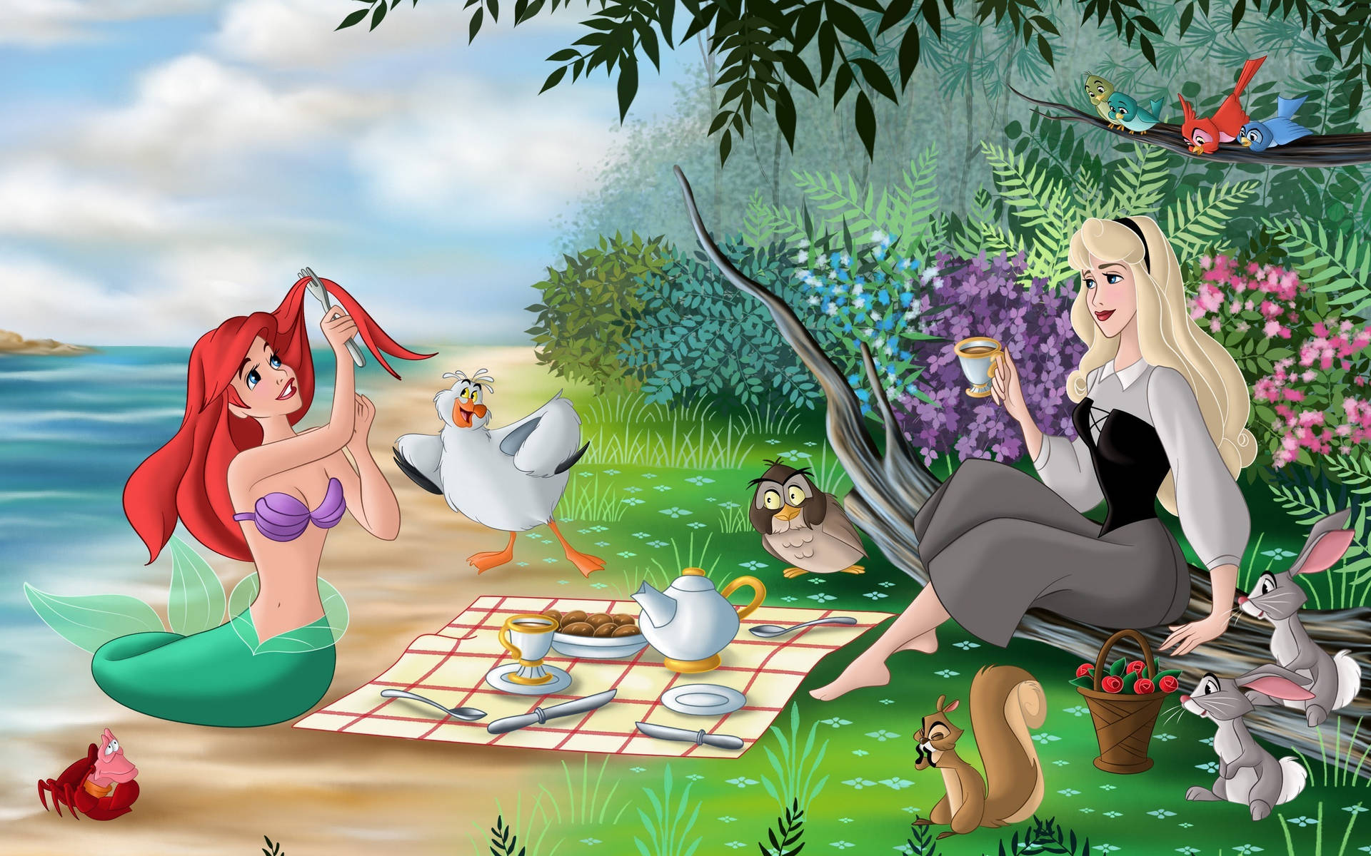 Disney Ariel And Aurora Background