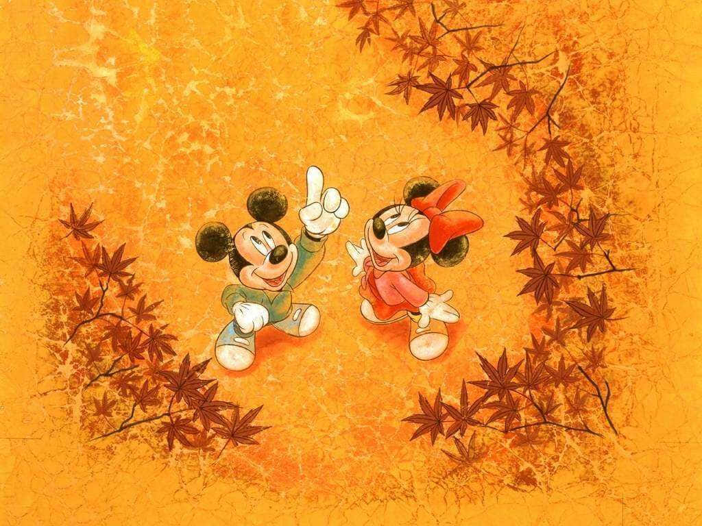 Disney Autumn Leaves Mickey And Minnie Background