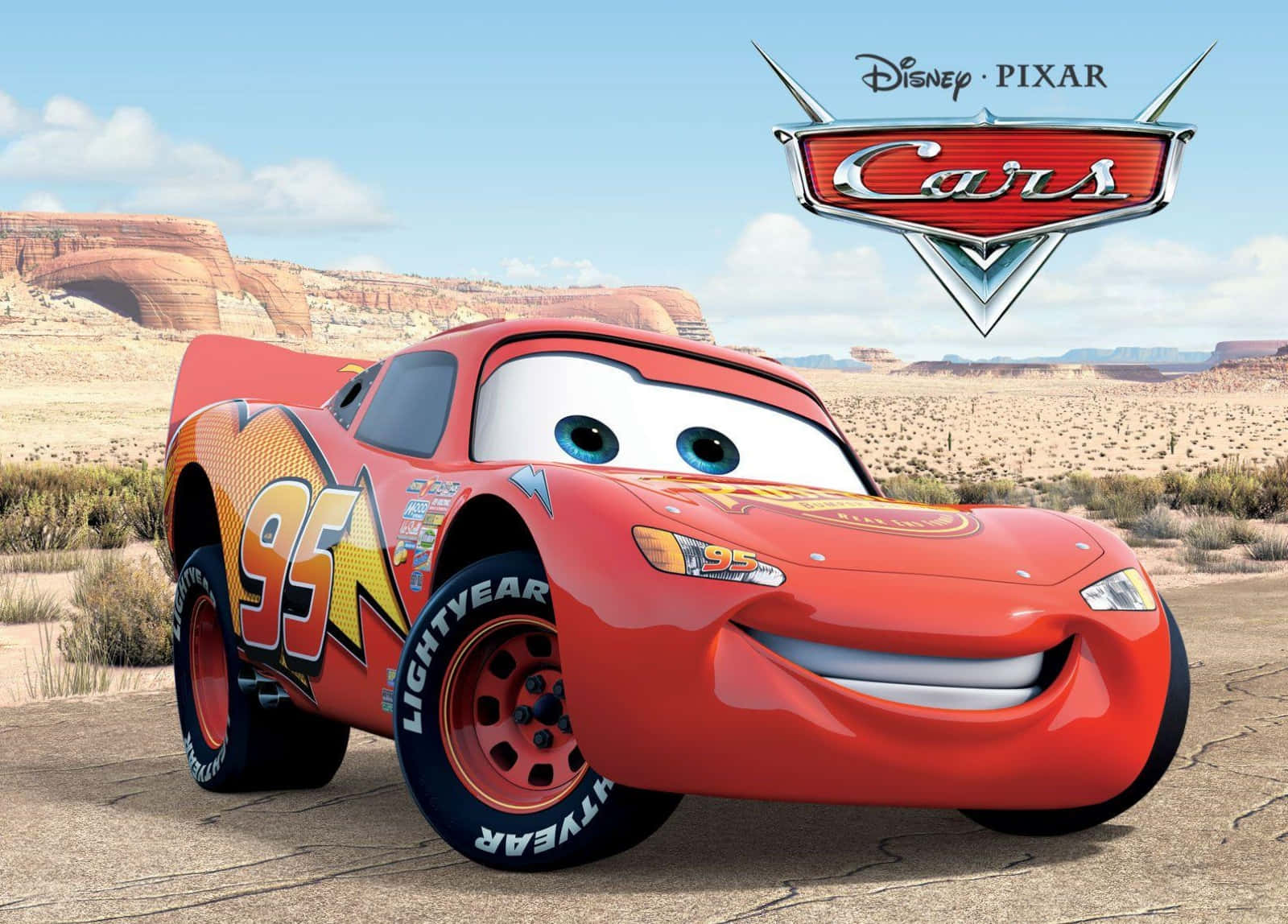 Disney Cars Character Lightning Mcqueen In Radiator Springs Background