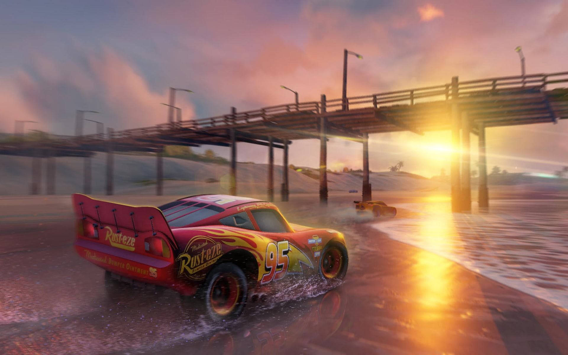 Disney Cars Lightning Beach Background