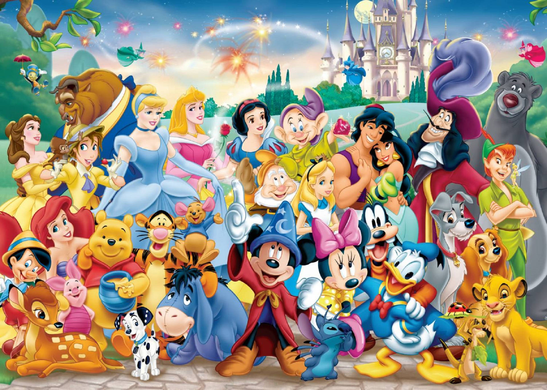 Disney Characters And Magical Castle