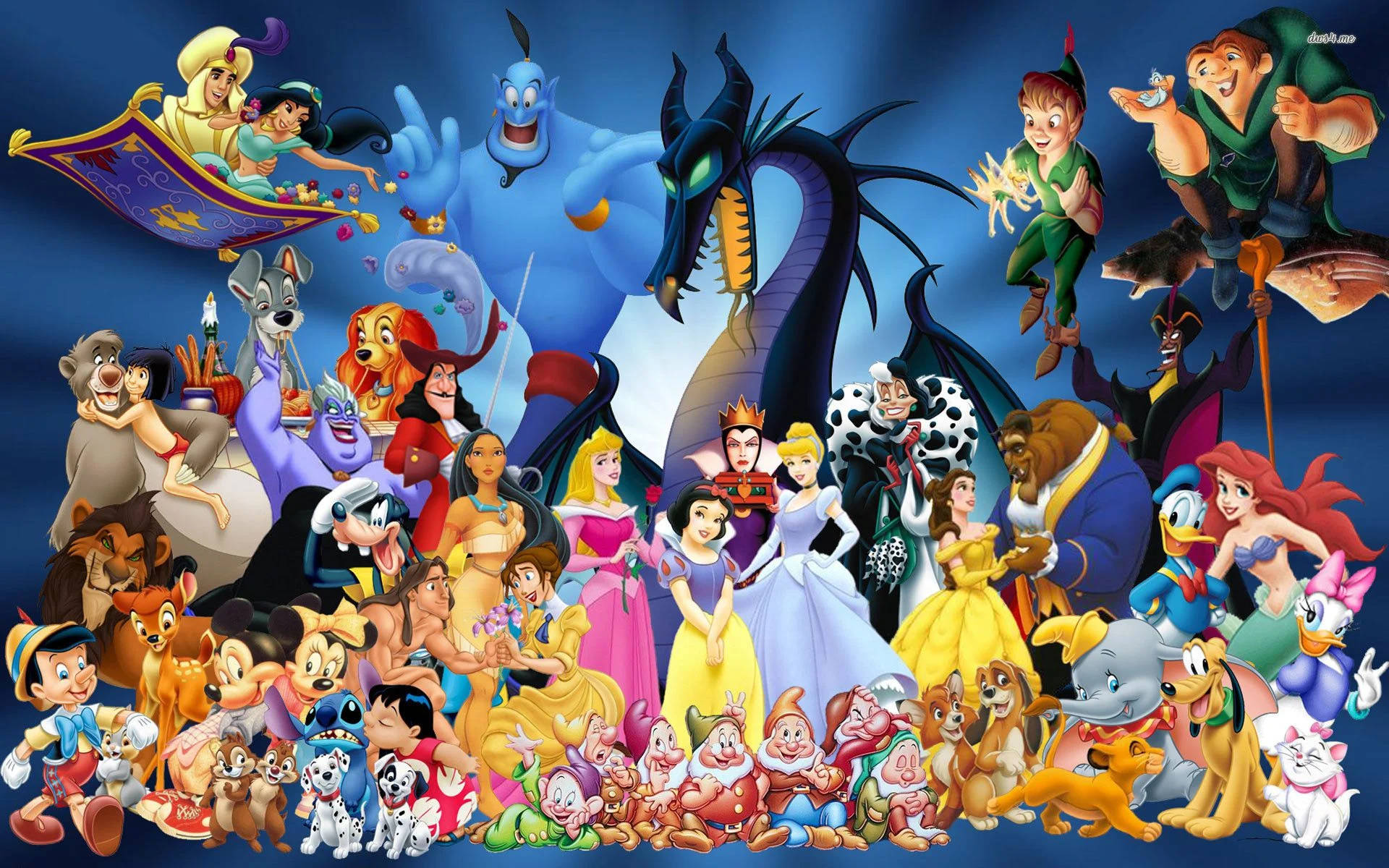 Disney Characters In Blue Background