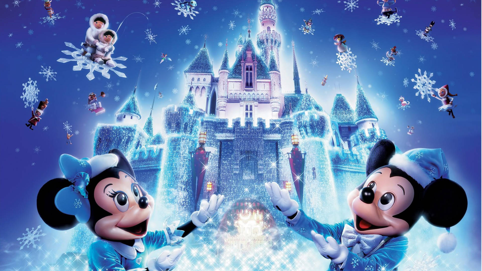 Disney Characters In Frozen Castle Background