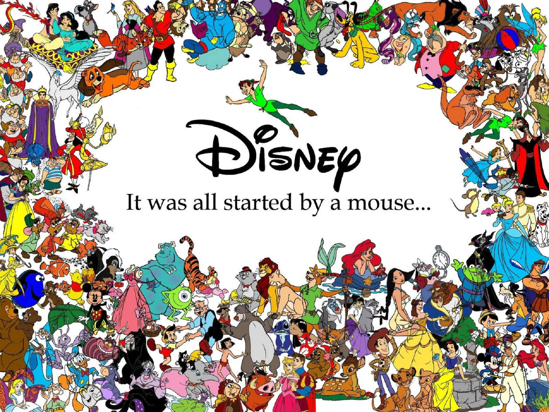 Disney Characters In White Background