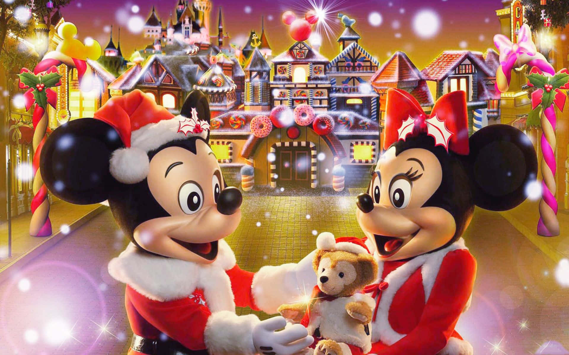 Disney Christmas Ipad With A Plushie Gift Background