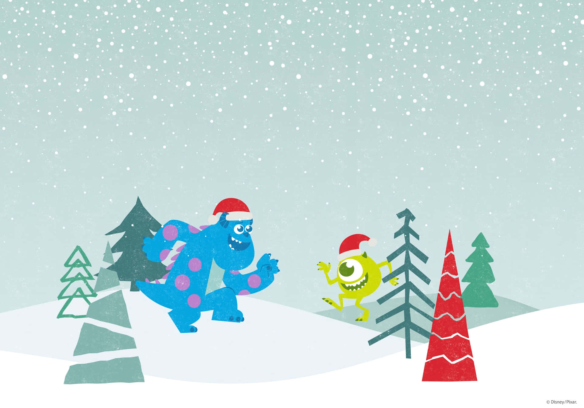 Disney Christmas Ipad With Mike And Sulley Background