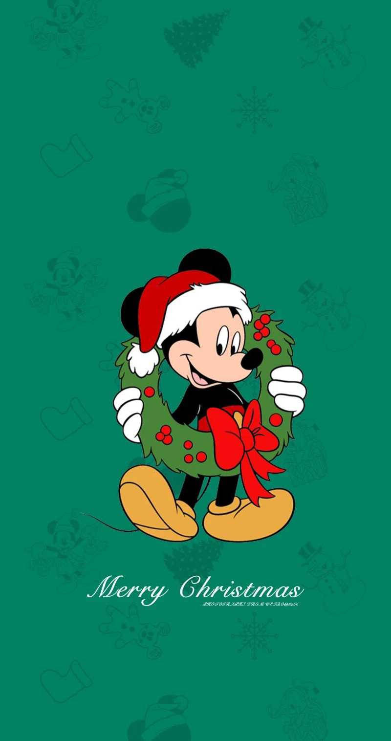 Disney Christmas Mickey With Wreath Background