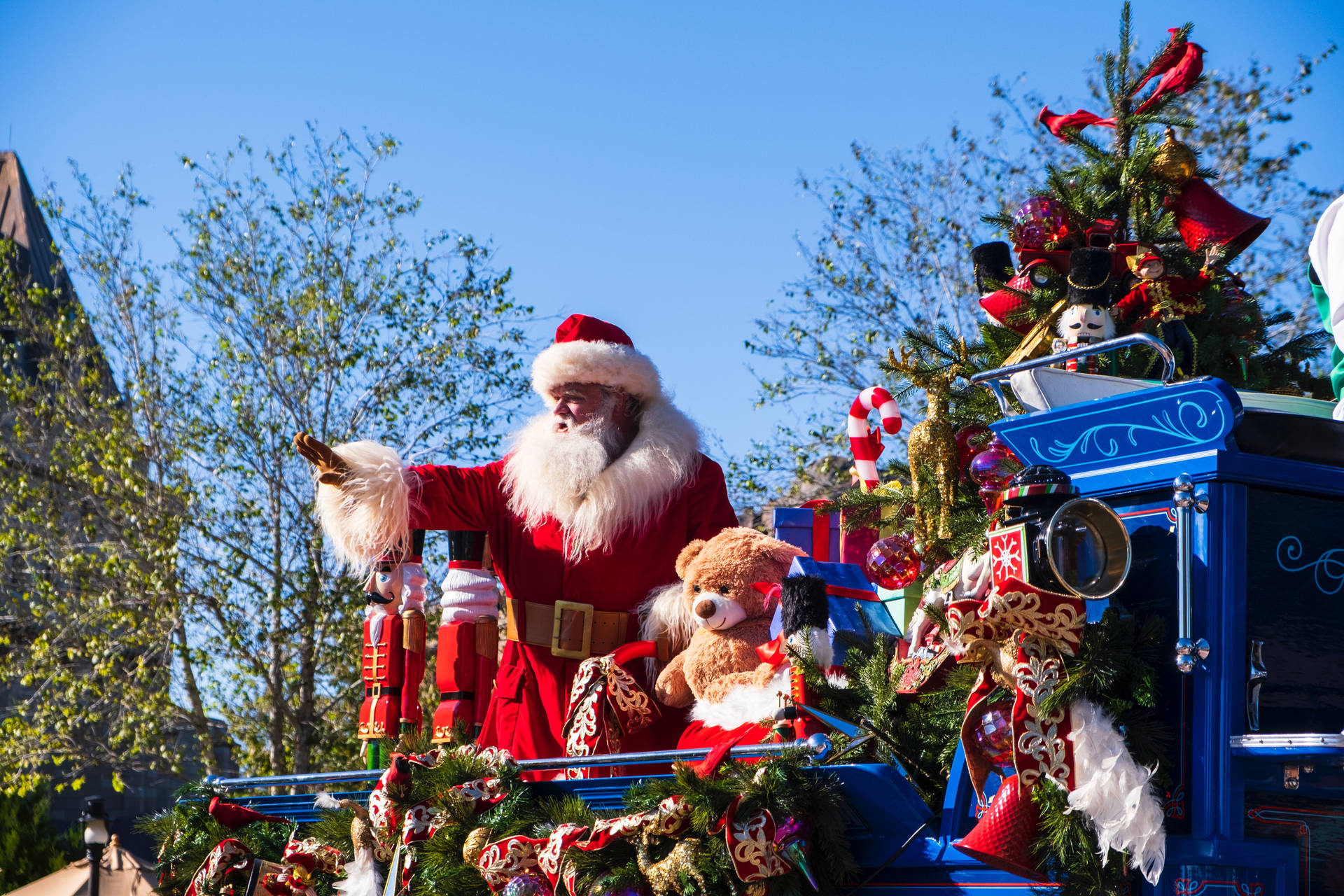 Disney Christmas Parade With Santa Claus Background