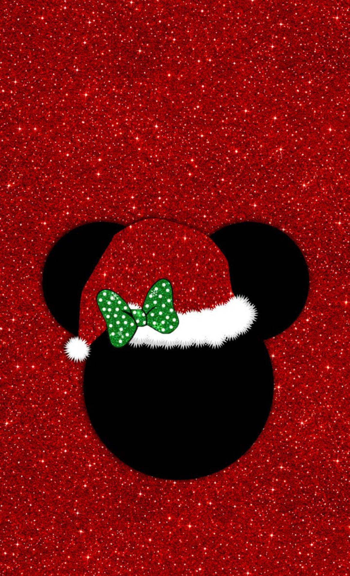 Disney Christmas Red Glittered Mickey Logo Background